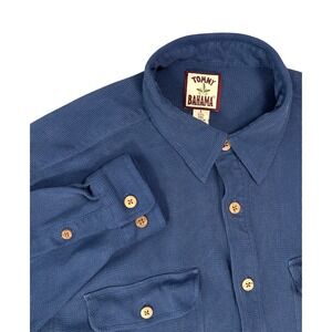 Tommy Bahama Silk Long Sleeve VTG Men's Large Blue Preppy Beach Button-Up Shirt